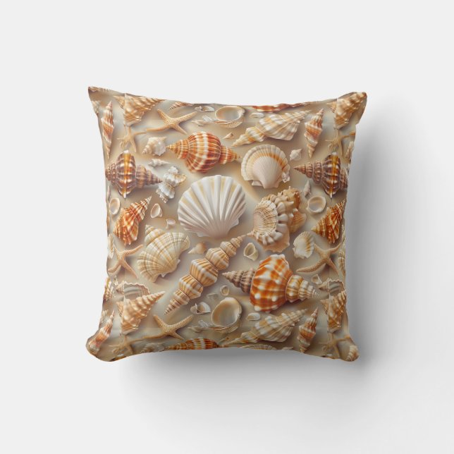 Coastal Elegance Seashell Pattern Cushion (Front)