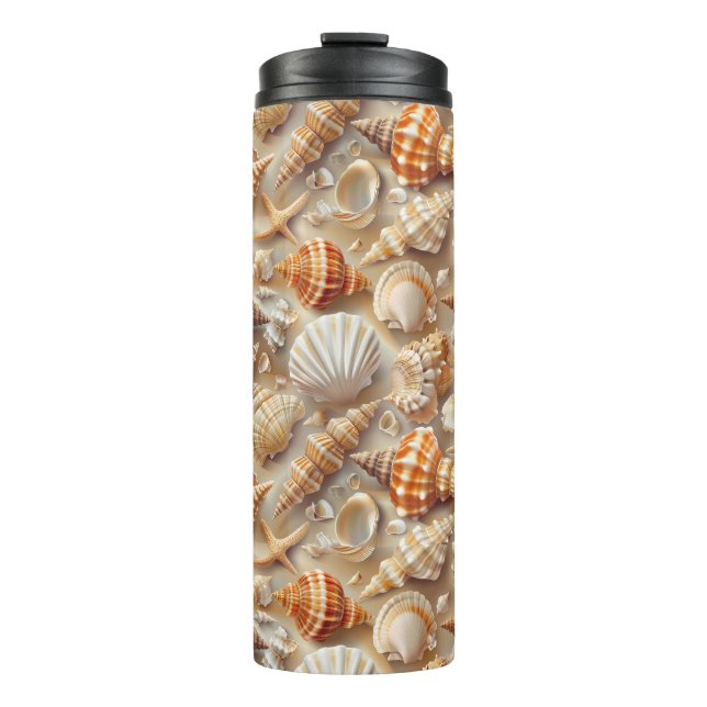 Coastal Elegance Seashell Pattern Thermal Tumbler (Front)