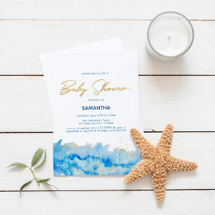 Coastal Elegance Watercolor Baby Shower Invitation