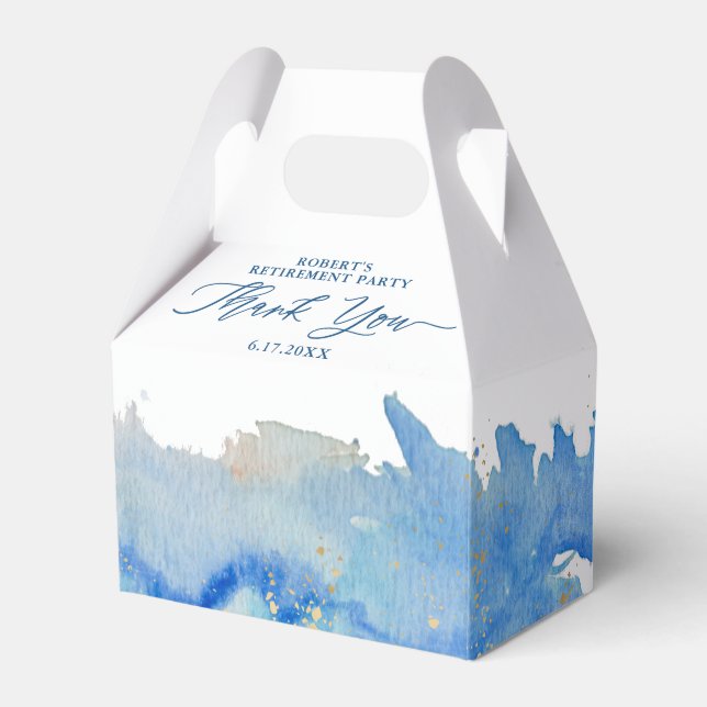 Coastal Elegance Watercolor Retiremement Party Favour Box (Front Side)