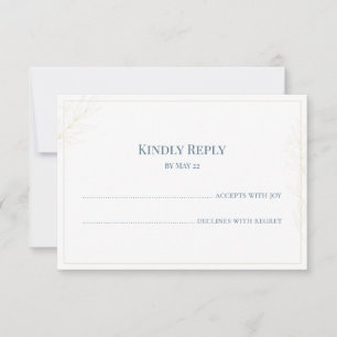 Coastal, Elegant Botanical Ocean Blue Sand Wedding RSVP Card