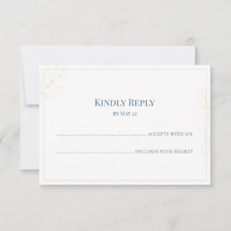 Coastal, Elegant Botanical Ocean Blue Sand Wedding RSVP Card