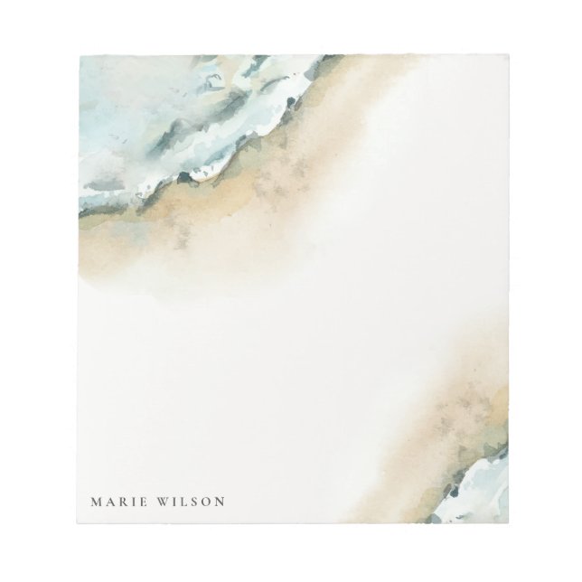 Coastal Elegant Sea Waves Sand Beach Watercolor  Notepad (Front)