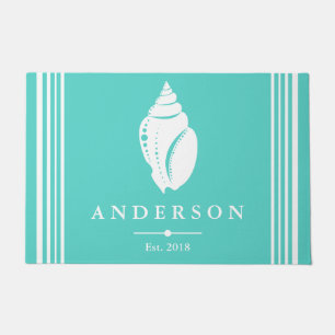 Coastal Elegant White Seashell   Personalised Doormat