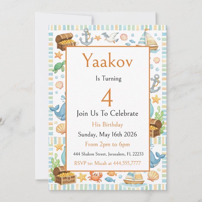Coastal Explorer Adventure 4th Birthday For Boy Invitation (Front)