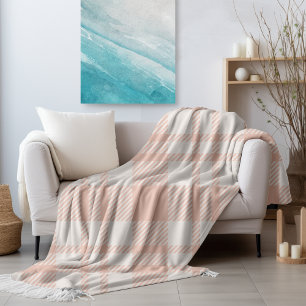 Coastal Fall Cosy Coral Plaid Fleece Blanket