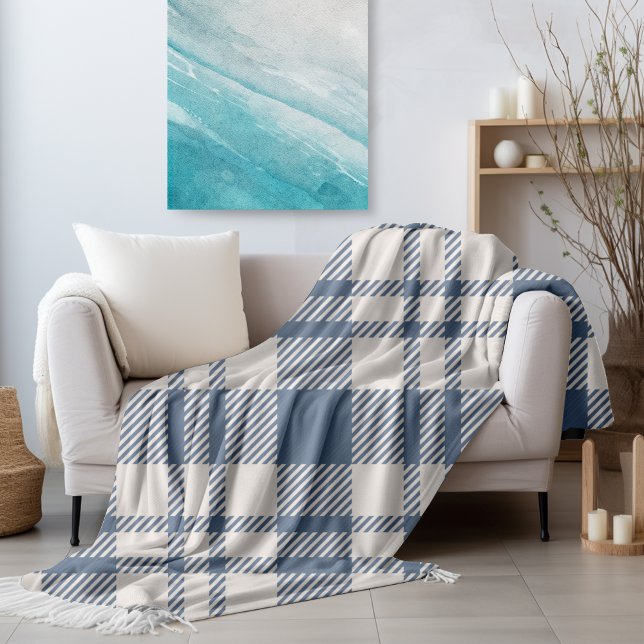 Coastal Fall Cosy Navy Blue Plaid Fleece Blanket (Creator Uploaded)