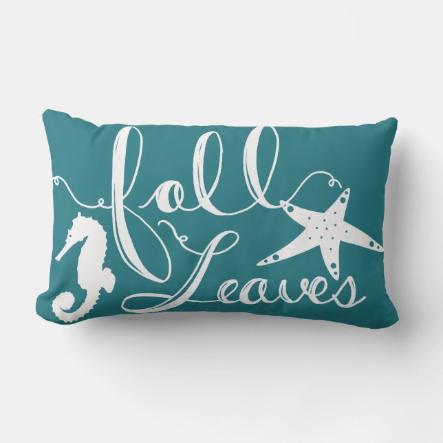 Coastal Fall Leaves Script Starfish & Seahorse Lumbar Cushion (Front)
