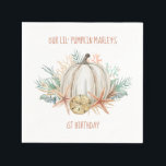 Coastal Fall Lil Pumpkin Seashells Kids Birthday Napkin<br><div class="desc">Lil Pumpkin kids birthday napkins features a watercolor pumpkin surrounded by starfish and sand dollar sea shells,  coral,  and palm and eucalyptus greenery. Perfect for fall and beach theme celebrations with earthy autumn colours that work great for a girl or boy.</div>