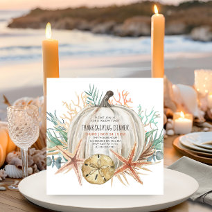 Coastal Fall Pumpkin and Seashells Thanksgiving Invitation