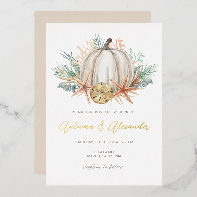 Coastal Fall Pumpkin & Sea Shells Wedding (Front/Back)