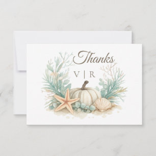 Coastal Fall Pumpkin Seashell Wedding Thank You Card
