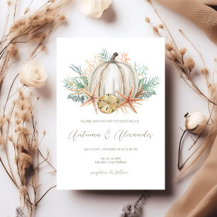 Coastal Fall Pumpkin & Seashells Wedding  Invitation