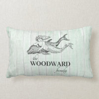 Coastal Family Name Aqua Wood Mermaid Dolphin
