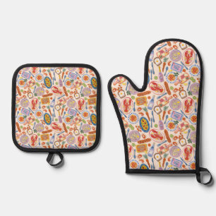 Coastal Feast Cartoon Oven Mitt and Pot Holder Oven Mitt & Pot Holder Set