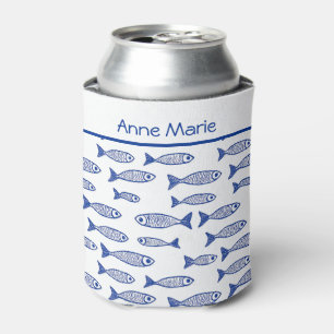 Coastal Fish Blue and White Bride Bachelorette Can Cooler