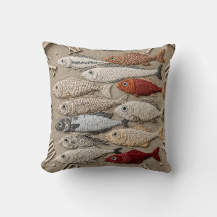 Coastal Fish Nautical Beach House Rustic Fishing Cushion