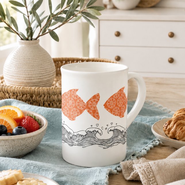 Coastal Fish & Waves Bone China Mug (Creator Uploaded)