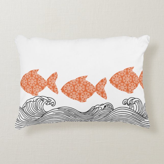 Coastal Fish & Waves Decorative Cushion (Front)