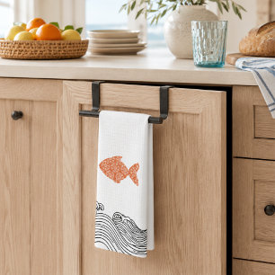 Coastal Fish & Waves Tea Towel