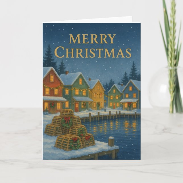 Coastal Fishing Village Christmas Card (Front)