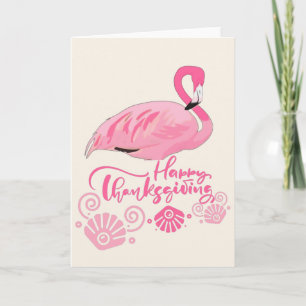 Coastal Flamingo Thanksgiving Tropical Beach Card