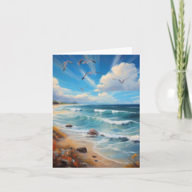 Coastal Flight Shoreline Seagulls Note Card (Front)