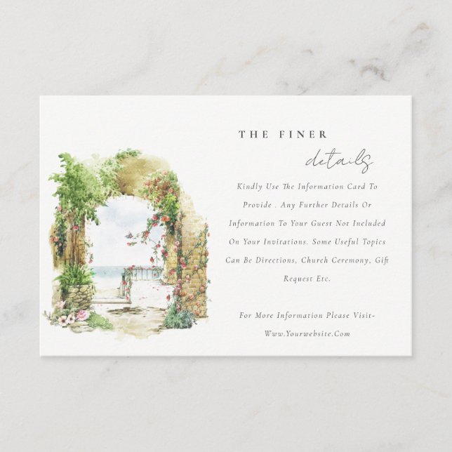 Coastal Floral Arch Beach Seascape Wedding Detail Enclosure Card (Front)