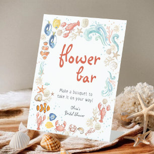 Coastal Flower Bar Handwritten Bridal Shower Pedestal Sign