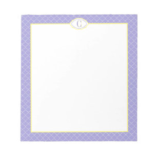 Coastal French Blue White Yellow Trellis Monogram Notepad