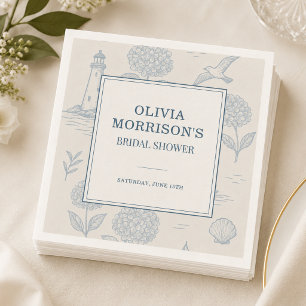 Coastal French Toile Blue Floral Bridal Shower Napkin