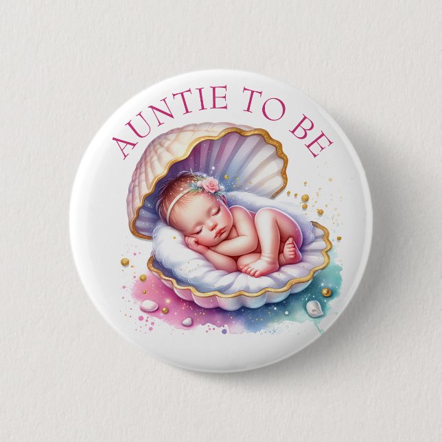 Coastal Girl's Baby Shower Auntie to be 6 Cm Round Badge (Front)