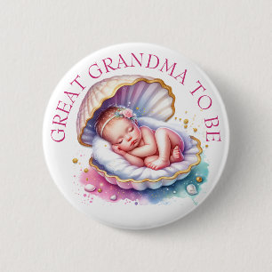 Coastal Girl's Baby Shower Great Grandma to be 6 Cm Round Badge