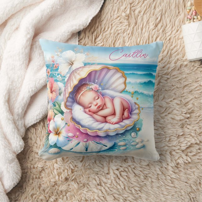 Coastal Girl's Baby Shower Personalised Cushion (Blanket)