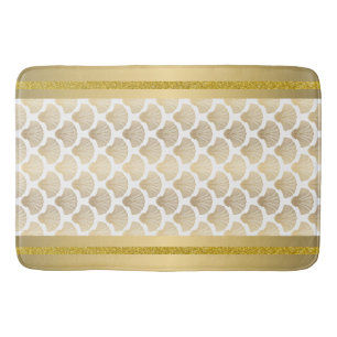 Coastal Glam Bath Mat with Gold Sea Shell Design