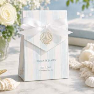 Coastal Gold Seashell Blue White Wedding Favour Box