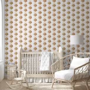 Coastal Gold Seashell & Bow Nautical Wallpaper