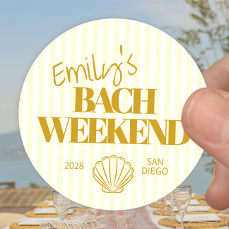 Coastal Gold Striped Bach Weekend Shell Classic Round Sticker
