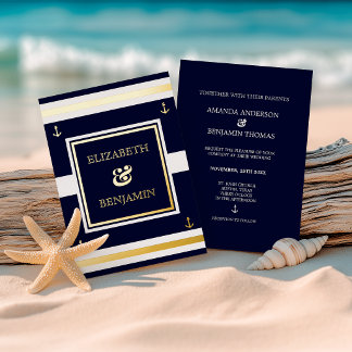 Coastal Gold White Navy Blue Nautical Wedding