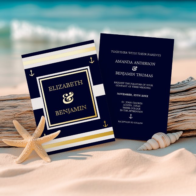 Coastal Gold White Navy Blue Nautical Wedding (Creator Uploaded)