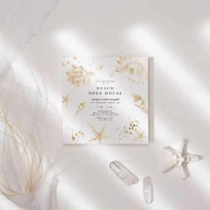 Coastal Golden Elegant Square Open House Invitation