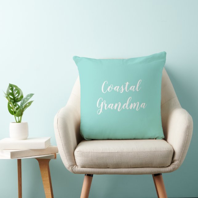 Coastal Grandma Beach Turquoise Throw Pillow (Chair)
