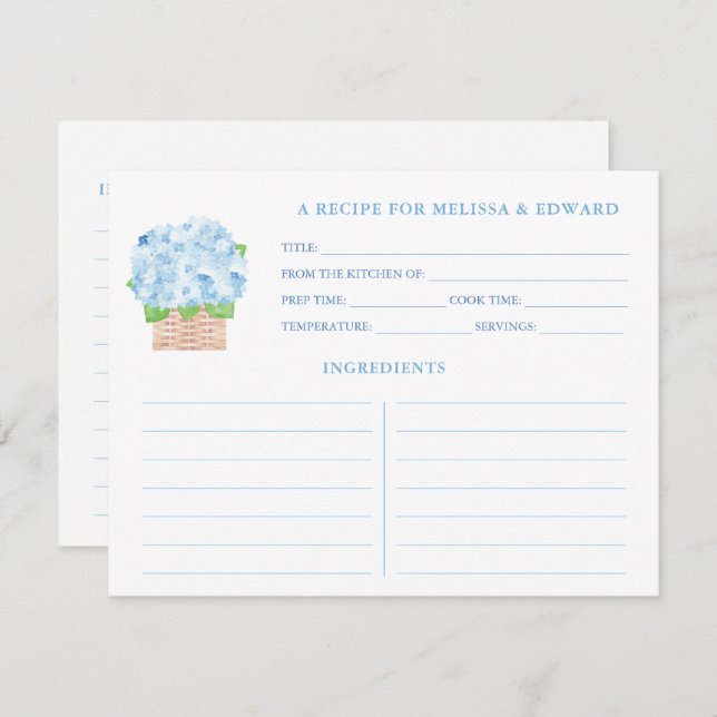 Coastal Grandma Blue Hydrangea Recipe Card (Front/Back)