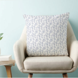 Coastal Grandmother Blue White Chinoiserie Toile Cushion