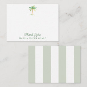 Coastal Green Cabana Stripes Palm Tree Thank You Card
