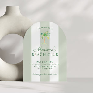 Coastal Green Stripes Palm Beach Birthday Arch Invitation
