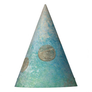 Coastal Grunge   Blue and Green Watercolor Gold Party Hat