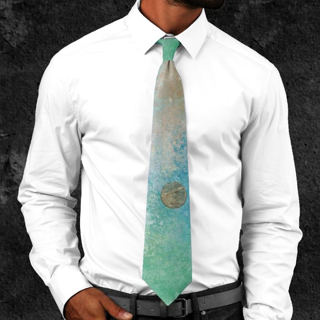 Coastal Grunge | Blue and Green Watercolor Gold Tie (Creator Uploaded)