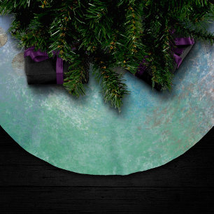 Coastal Grunge   Bue and Green Watercolor Gold Dot Brushed Polyester Tree Skirt
