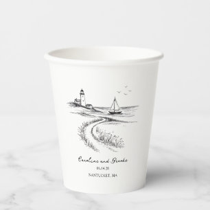 Coastal Hand Drawn Black & White Wedding Paper Cups